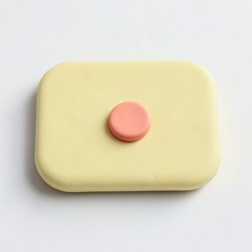 A butter yellow clay card with a coral accent dot